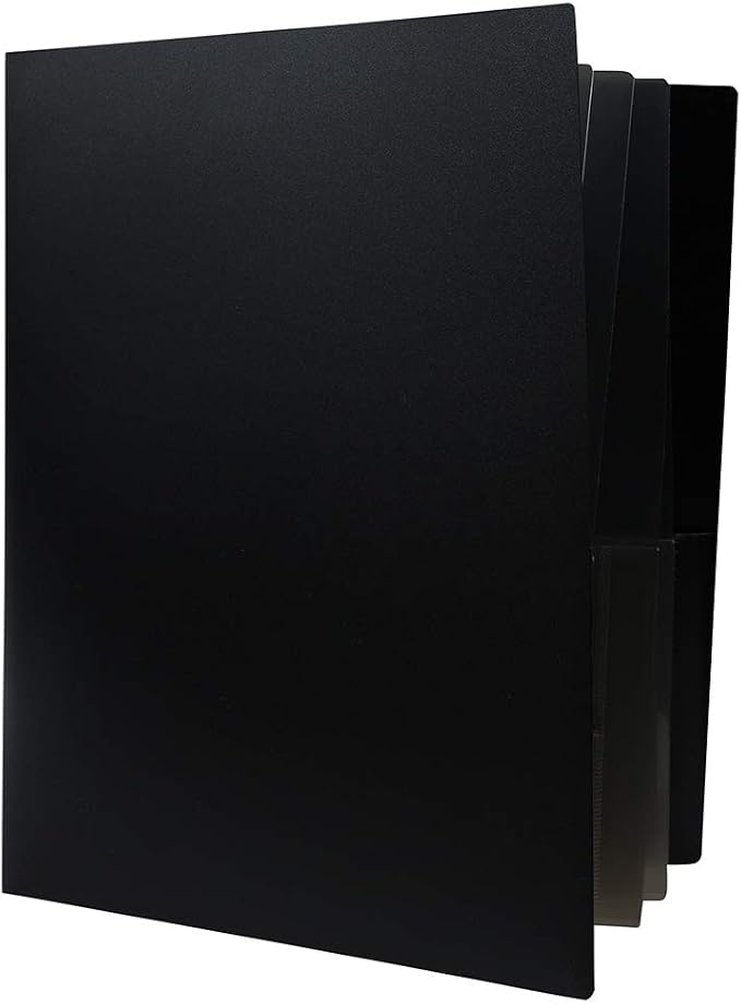 JAM PAPER Heavy Duty Plastic Multi Pocket Folders - 10 Pocket Organizer - Black - 2/Pack