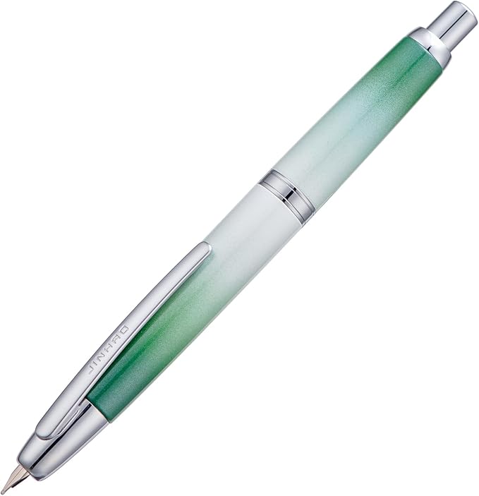 Jinhao 10 Press Fountain Pen with Box, Gradient Grass Green Retractable Medium Nib with Ink Converter Set (Silver Clip)
