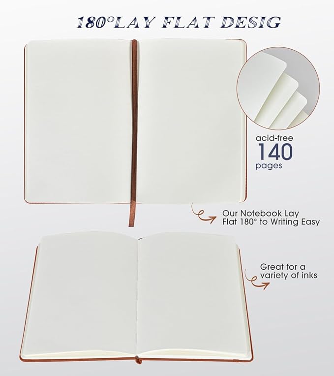 Biuwory A5 Hardcover Blank Journal Notebook, Leather Sketchbook for Drawing | 140 Unlined Pages Vintage Notebook, 5.7"×8.3" Travel Diary for Work, School, Art Journal, Daily Writing for Women & Men