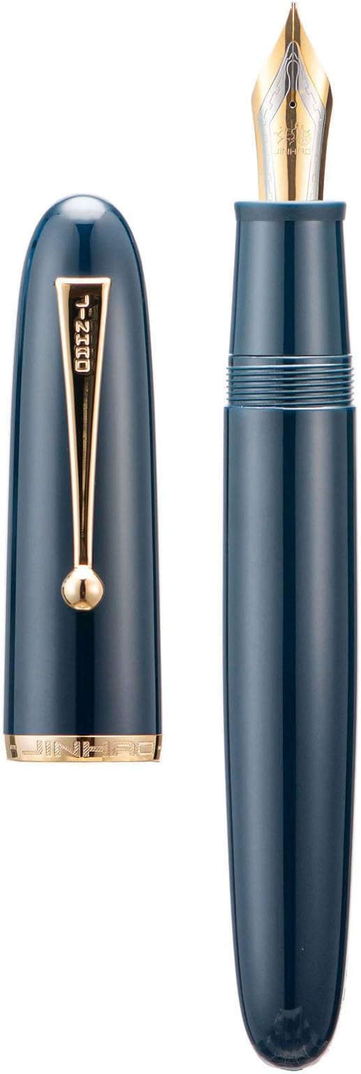 Jinhao 9019 DaDao Series Fountain Pen, Size 8 Extra Fine Nib with Large Ink Converter, Dark Blue Acrylic Design Smooth Writing Pen (Gold Trim)