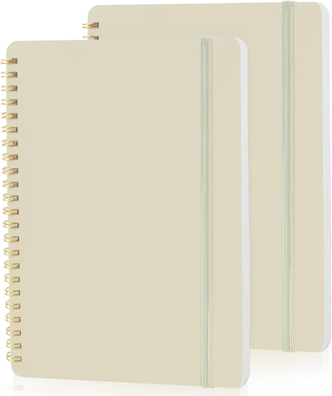 Utron Spiral Notebook For Women & Men, 2PCS Spiral Journal Notebooks, 5.9 x 8.3” College Ruled Notebook For Work Notes, Journal Writing, And Daily Life Entries (Beige)