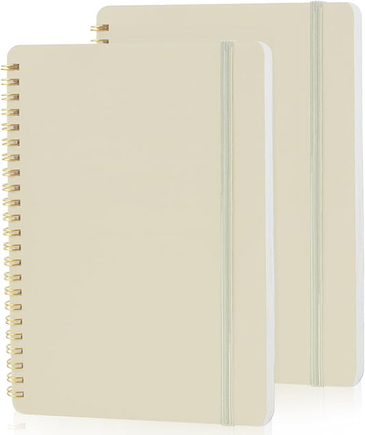 Utron Spiral Notebook For Women & Men, 2PCS Spiral Journal Notebooks, 5.9 x 8.3” College Ruled Notebook For Work Notes, Journal Writing, And Daily Life Entries (Beige)