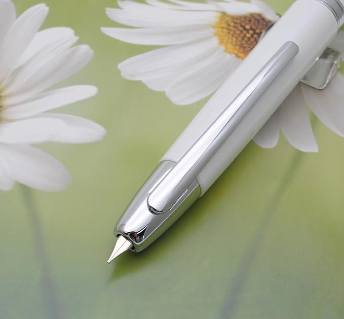JINHAO 10 Press Fountain Pen, Retractable Metal Pen with Ink Converter (EF Nib 0.38mm, Pearl White)