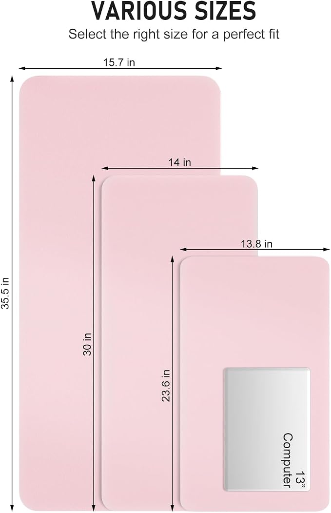 Desk Pad, 35.5" x 17" PU Leather Non-Slip Desk Mat Large Mouse Pad for Desktop, Waterproof Laptop Computer Writing Mat for Office, Home, Work, Gaming, Light Pink