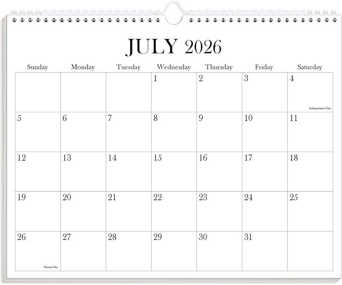 Calendar 2026-2027 - Wall Calendar from July 2026 to December 2027, 2026-27 Wall Hanging Calendar Planner with Thick Paper, 12" x 14.5", Black