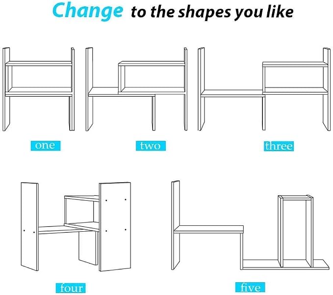 Sorfity Expandable Wood Desktop Bookshelf Desktop Organizer Office Storage Rack Wood Display Shelf - Free Style Display True Natural Stand Shelf Rack Assemble