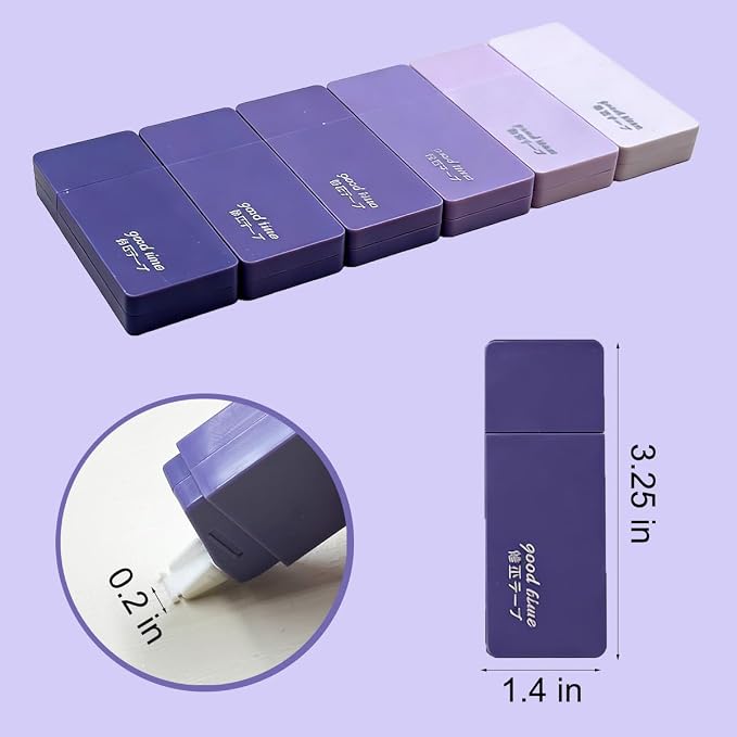 LOPURO White Correction Tape, 6Pcs Cute White Out Correction Tape,Pastel Color Correction Tapes Eraser Easy to Use Instant Applicator for School Office Home Aesthetic Supplies (Purple)
