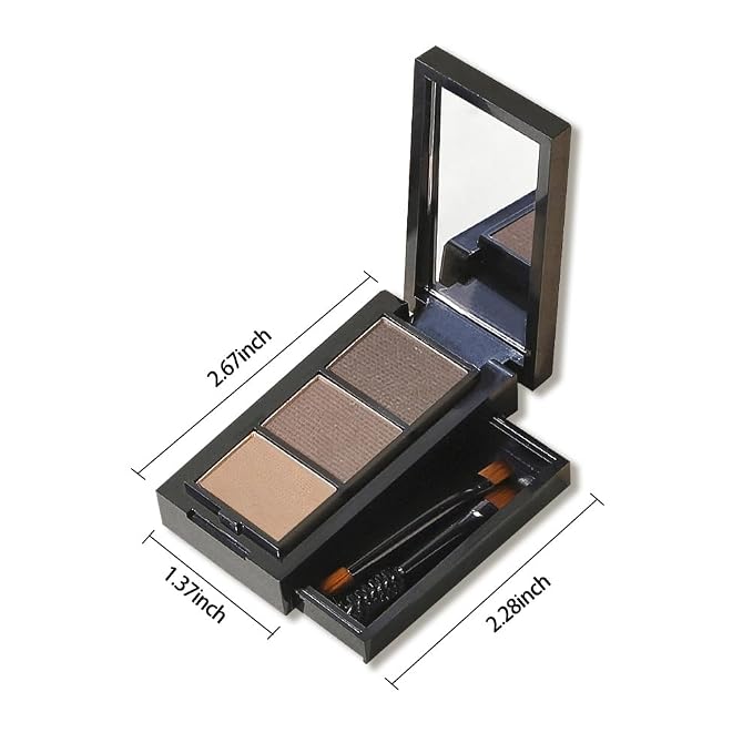 FeiCuiYun 2Pcs Eyebrow Powder Kit, Long-Lasting Waterproof 3 Colors Matte Brow Powder, Eye Brow Powder for Women with 2 Double-ended Eyebrow Brush, Purse-Friendly Compact (Light Medium Brown, 2Pcs)