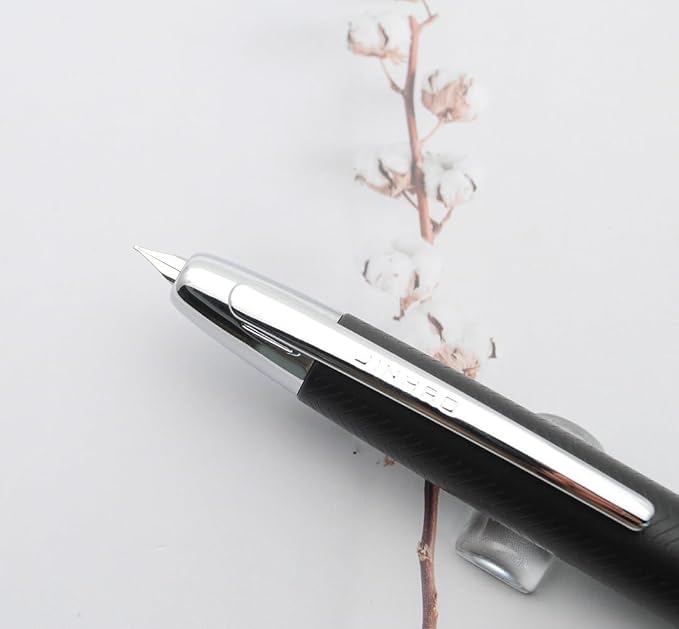 JINHAO 10 Press Fountain Pen, Retractable Metal Pen with Ink Converter (F Nib 0.5mm, Wavy Texture Matte Black)