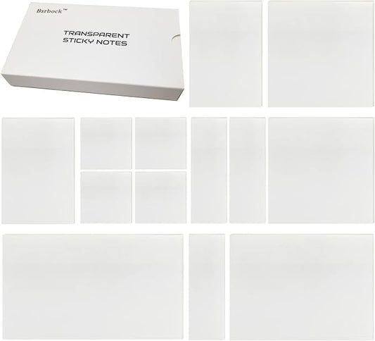 Transparent Sticky Notes 650 Sheets, Clear Sticky Notes, See Through Invisible Translucent Sticky Note for School, Office 13 Packs, (1.5"x1.5", 3"x1", 3"x2", 3"x3", 3"x4",3"x5")