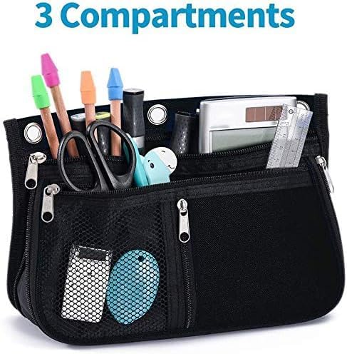 Sooez Pencil Pouch for Binder, Expandable Zipper Pencil Pouch, Fabric Pencil Pouches Binder Pockets, Large Capacity Binder Pouch, Pencil Case, 3 Ring, Black, 2 Pack-Grey & Pink