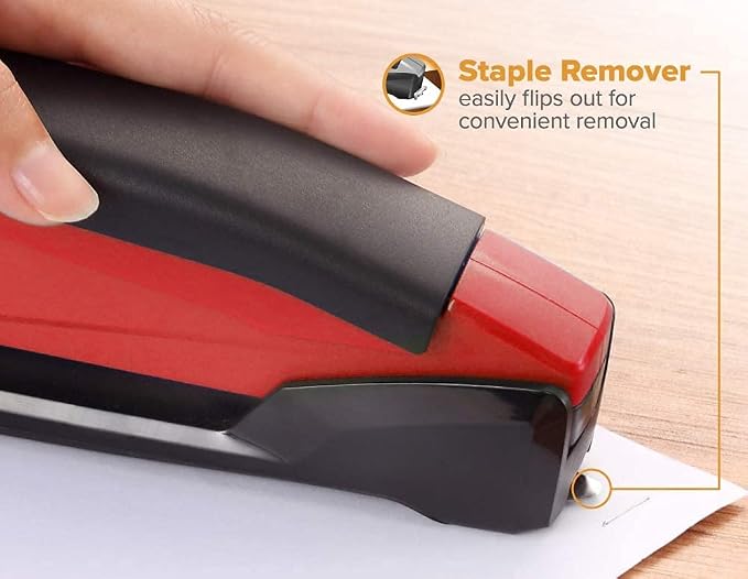 Bostitch Stapler - InPower, One Touch Heavy Duty Red Office Stapler | Bostitch Stapler with Built-in Staple Remover, 20 Sheet Capacity, Includes 1260 Staples