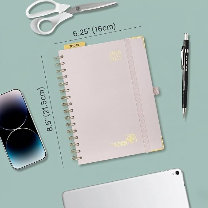 POPRUN 2026-2027 Weekly Planner 6.25" x 8.5" Weekly and Monthly Planner | Jul 2026 - Jun 2027 Daily Agenda Book with Hourly Schedule, Tabs, Hardcover, School and Office Supplies- Light Pink