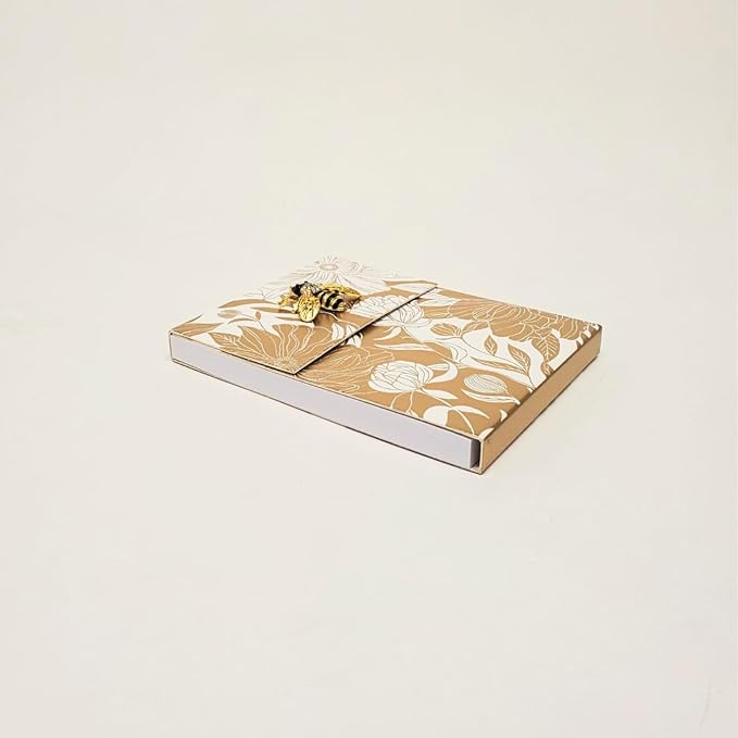 Punch Studio Flip-Top Notepad For Daily Notes or Notes on-the-go, with Magnetic Closure, Brooch Embellishment, Gold-Foil Accents & 75 Illustrated Sheets, 5" x 3.75" - White Dahlias (50440)