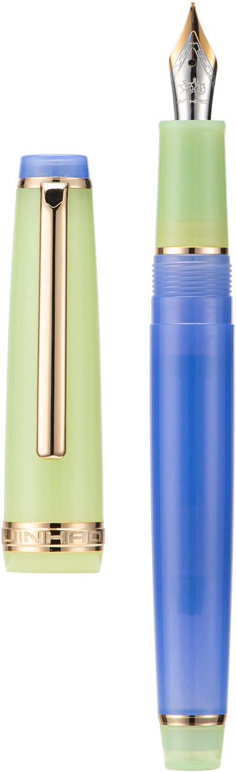 Jinhao 82 Acrylic Fountain Pen, Iridium Bent Nib with Ink Converter, Vintage Cornflower Blue Contrast Color Classic Design Smooth Writing Pen (Gold Trim)