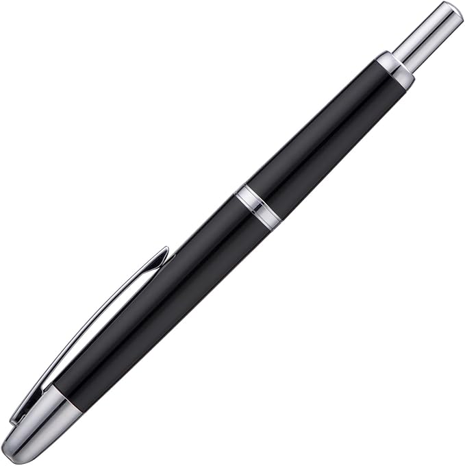 Jinhao 20 Press Retractable Fountain Pen Medium Nib with Converter Resin Writing Gift Pen, Vivid Black