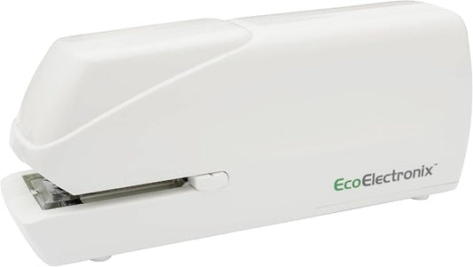 EcoElectronix Portable Automatic Electric Stapler Pro - 30 Sheet Capacity, Quiet Operation, Jam-Free and Easy Reload - AC Adapter/Battery Powered, (White)