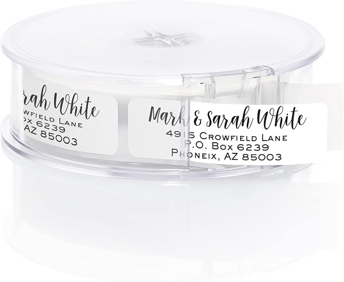 Mixed Script Font Rolled Address Labels/Roll of 250 Chic Black and White Personalized Address Labels/Designer Return Address Stickers in Elegant Plastic Dispenser