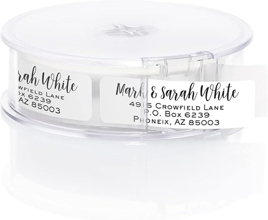 Mixed Script Font Rolled Address Labels/Roll of 500 Chic Black and White Personalized Address Labels/Designer Return Address Stickers in Elegant Plastic Dispenser