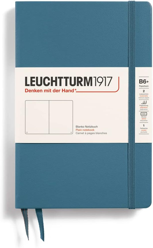 LEUCHTTURM1917 - Notebook Hardcover Paperback B6+ - 219 Numbered Pages for Writing and Journaling (Stone Blue, Plain)