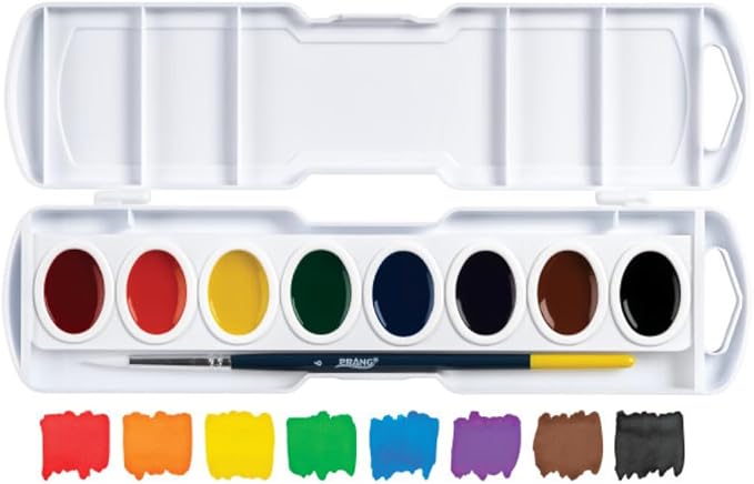 Prang Semi-Moist Watercolors 8-Color Oval Pan Set, Pack of 6 | Refillable, Wax-Free Pigments, Mixing Tray in Lid, Size 6 Paintbrush Included