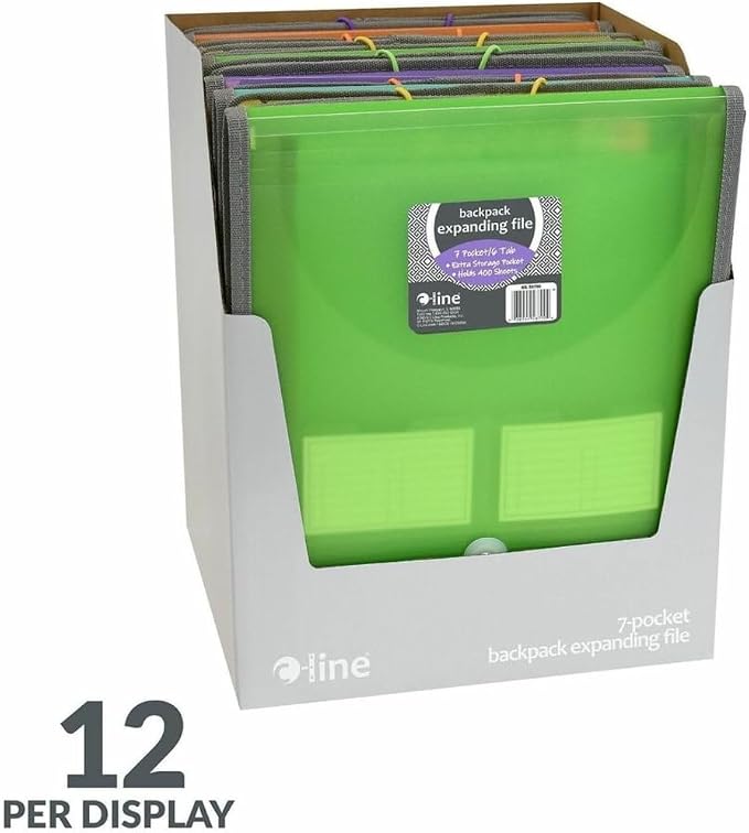 C-Line 7-Pocket Vertical Expanding Backpack Organizer File, 1 File, Color May Vary (58700), Assorted, 1" x 10 1/4" x 12 3/4"
