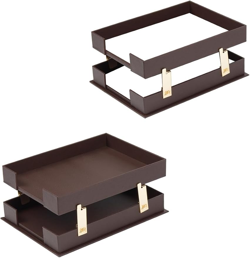 Galaxy Bonded Leather Executive Desk Set – 12-Piece Luxury Desk Organizer with Desk Pads, Double Document Rack, Name Plate, Pens & Office Accessories