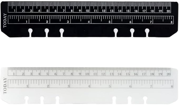 2Pcs Black/Clear Plastic Page Marker Pouch Measuring Today Ruler for A5 Size 6-Hole Binder Notebook (A5, Black + Clear)