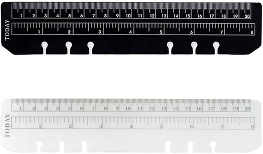 2Pcs Black/Clear Plastic Page Marker Pouch Measuring Today Ruler for A5 Size 6-Hole Binder Notebook (A5, Black + Clear)