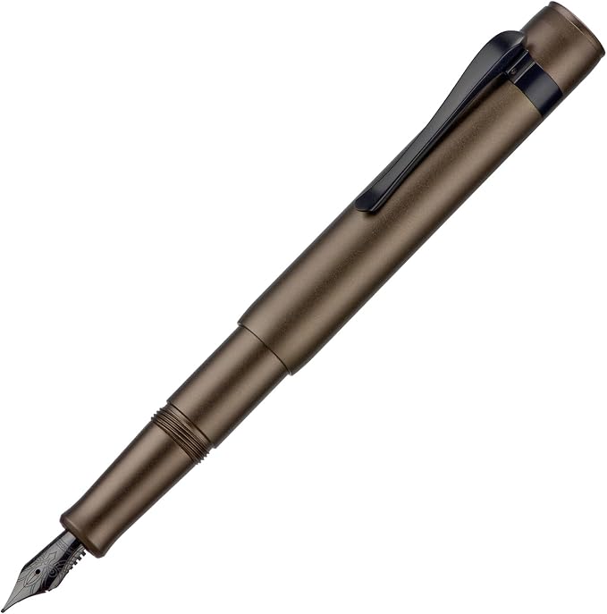 HONG DIAN M2 Black Forest Mini Fountain Pen, Extra Fine Soft Nib & Sleek Shape Aluminium Short Pocket Travel Pen (Caramel Brown)
