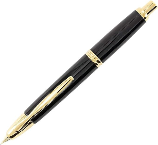 PILOT Vanishing Point Collection Refillable & Retractable Fountain Pen, Black Barrel with Gold Accents, Blue Ink, Fine Nib (60165)