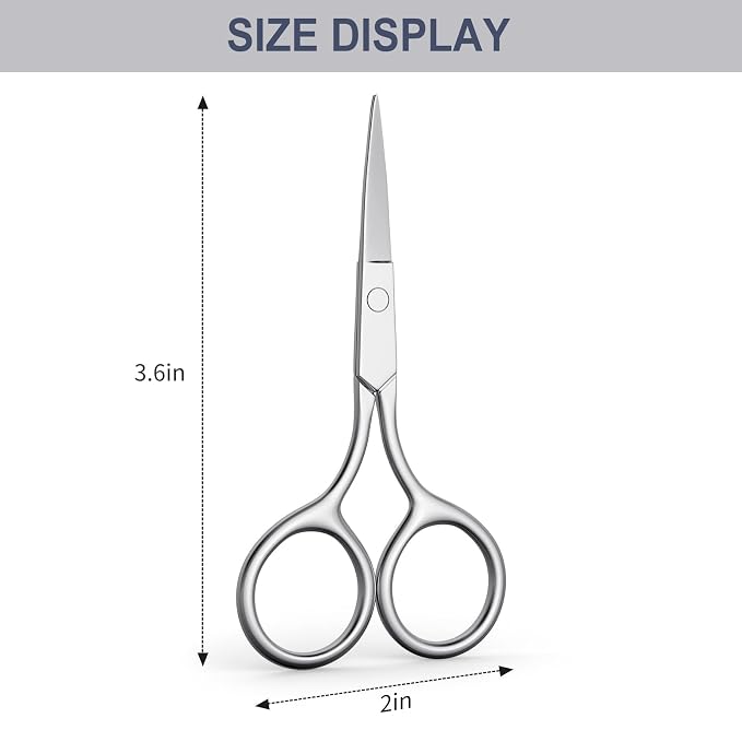 Professional 2Pcs Eyebrow & Nose Hair Scissors, Stainless Steel Precision Trimmer for Beard, Eyelashes, Cuticles | Fine Straight Tips Grooming Kit with Ergonomic Handle - ASONTAO