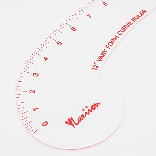 YLaziion 12-Inch French Curve Ruler for Sewing, 3mm Acrylic Hip Curve Ruler | Professional Clear Vary Form Curve Drafting Tool, Non-Yellowing & High-Transparency, Enlarged Scales for Quilting
