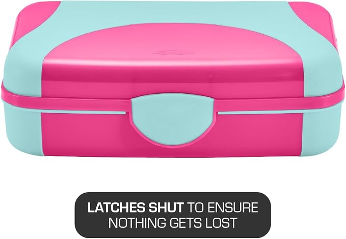 LockerMate by Bostitch Hard Pencil Case, Durable Plastic Pencil Box, Kid-Friendly Design, Pink & Blue
