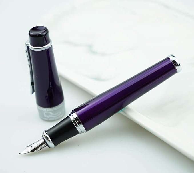 Asvine Luxury Purple Fountain Pen, Asian Calligraphy Bent Nib Fude Pen Fine to Broad Point by Duke Charlie Chaplin