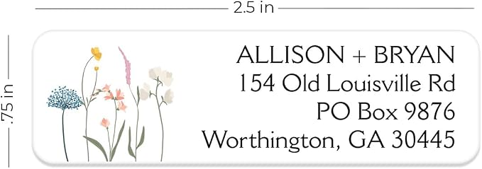 Clear Wildflower Rolled Address Labels / 500 Personalized Return Address Labels/Designer Address Stickers in Elegant Plastic Dispenser