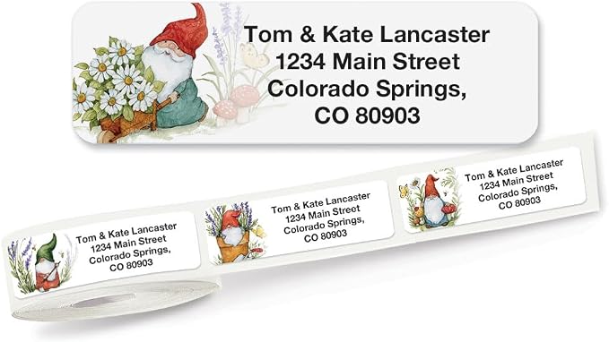 Colorful Images Rolled Personalized Return Address Labels | Forest Gnomes, 250 Count, Self-Adhesive , With Dispenser, Customize with Name & Shipping Address
