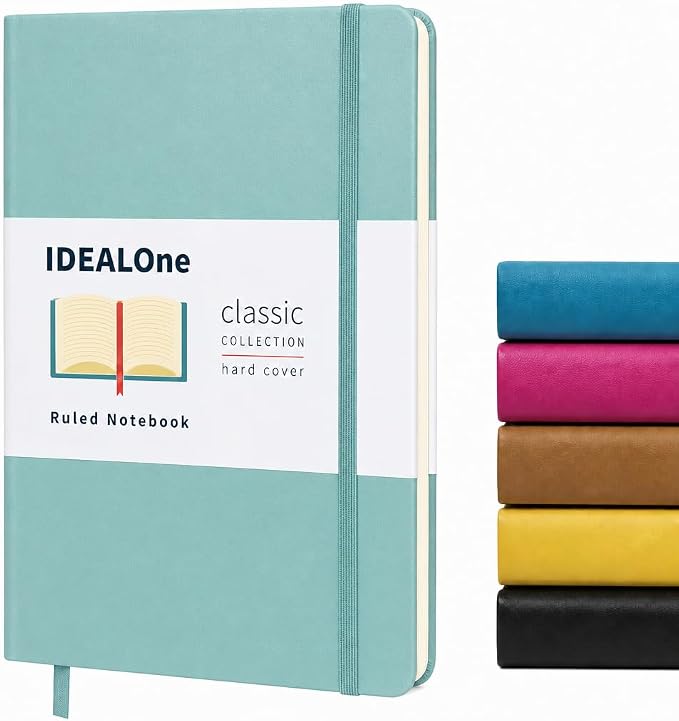 IDEALOne Dotted Hardcover Leather Journal Notebook Lined–A5 (5.7x8), College ruled Journaling Notebooks,160 pages, 100GSM Thick Paper, Journal for Women, Men, Notebooks for Work, Journals for Writing(Mint)