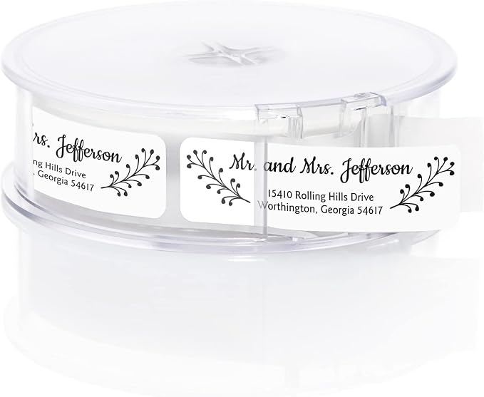 Modern Black and White Rolled Address Labels / 250 Personalized Return Address Labels/Designer Address Stickers in Elegant Plastic Dispenser