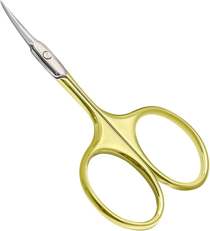 CGBE Cuticle Scissors, Extra Fine Curved Eyebrow Scissors, Gold | Stainless Steel, Round Handle, Precise Pointed Tip, Hangnail And Dry Skin Trimming, Russian Manicure Care