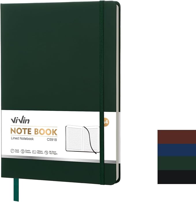ViVin A4 College Ruled Notebook for Work, 8.5" x 11" Leather Hardcover Journal,192 Pages Professional Lined Notebook for Office & Business