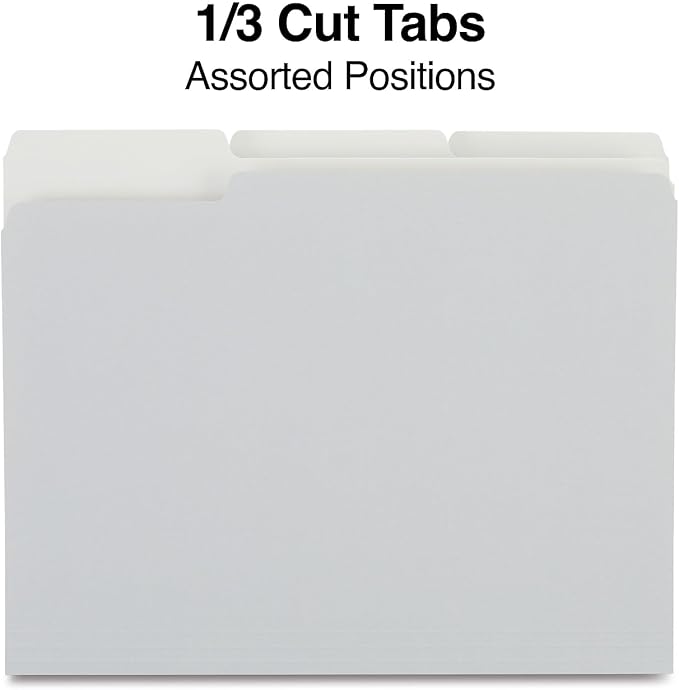 Staples File Folder, Letter Size, 1/3‑Cut Tab, Gray, Durable Paper Stock, 200/Carton
