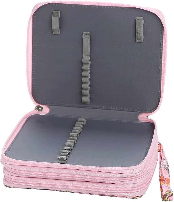 Portable Colored Printing Pattern Morning Glory and Daisy Pencil Case 72 Slots Pencil Bag Organizer with Zipper for Watercolor Pens or Markers, Pencil Case Organizer for Artist