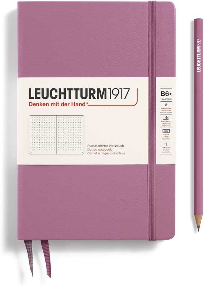 LEUCHTTURM1917 - Notebook Hardcover Paperback B6+ - 219 Numbered Pages for Writing and Journaling (Dusty Rose, Dotted)