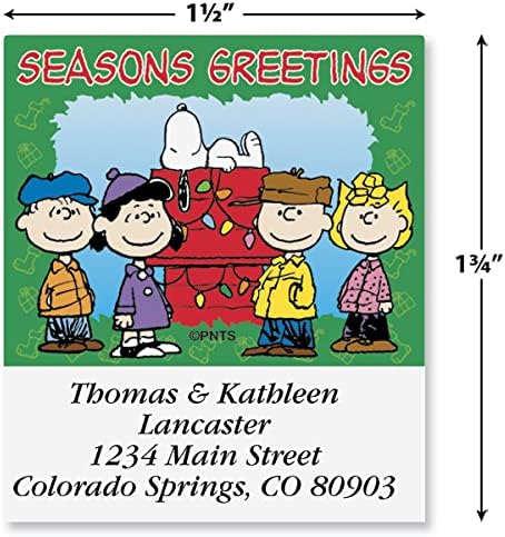 Colorful Images A Charlie Brown Christmas Peanuts Return Address Mailing Labels,Personalize with Name & Shipping Address, Set of 144 Self Adhesive,Easy Peel Flat Sticker Label Sheets,Square,6 Designs
