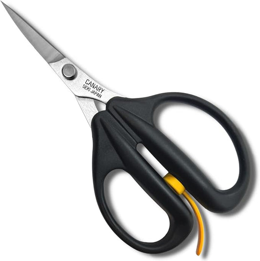 CANARY Spring Loaded Craft Scissors 6.3" [Thin Curved Sharp Tips], Made in JAPAN, Razor Sharp Japanese Stainless Steel Blade, Black
