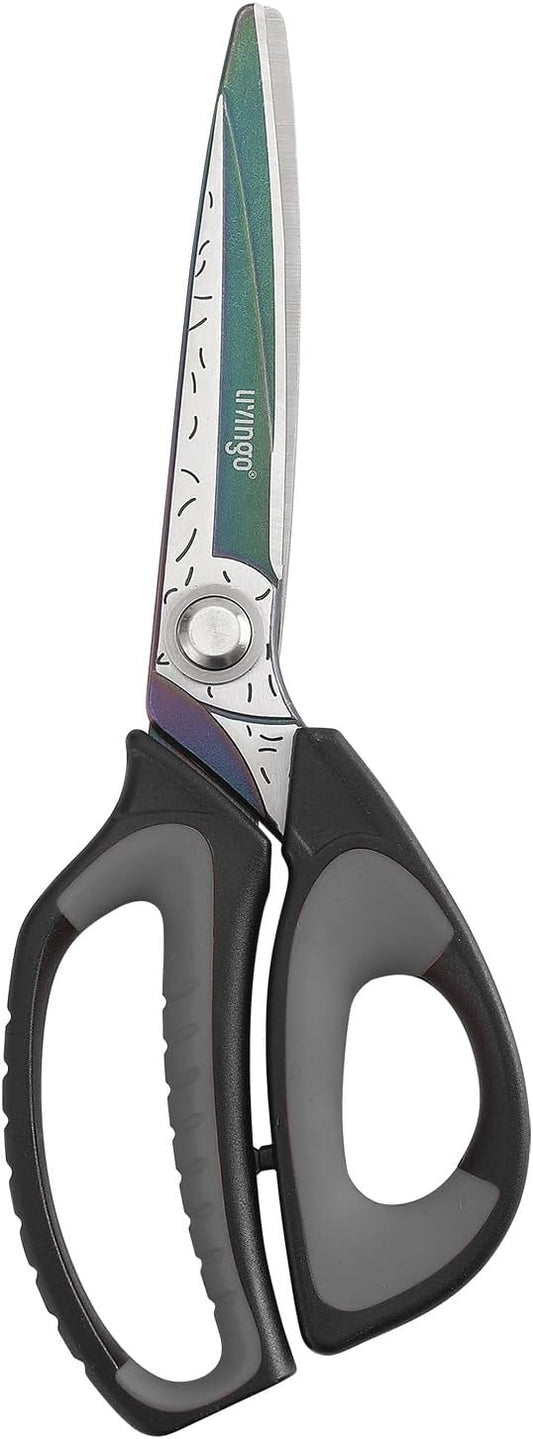 LIVINGO 10" Heavy Duty Multipurpose Shears for Shop & Garden (Black/Grey) | Forged Stainless Steel With Titanium Coating Cuts Fabric, Cardboard, Pruning Branches, Household Materials, Rust-resistant