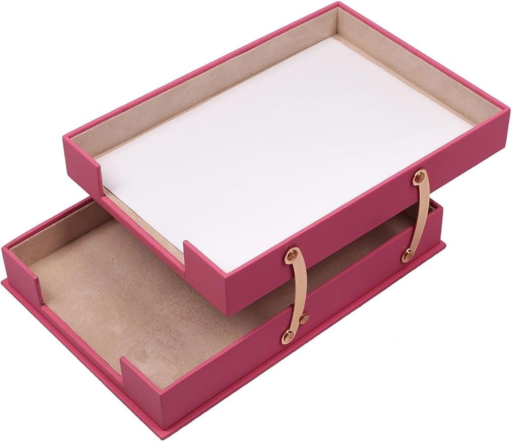 Luna Luxury Leather Desk Set for Men – 10 Piece Executive Office Desk Organizer Set with Document Tray, Desk Pad, Pen Holder, A5 Agenda with Fountain Pen Set – Multiple Color Options (Pink)