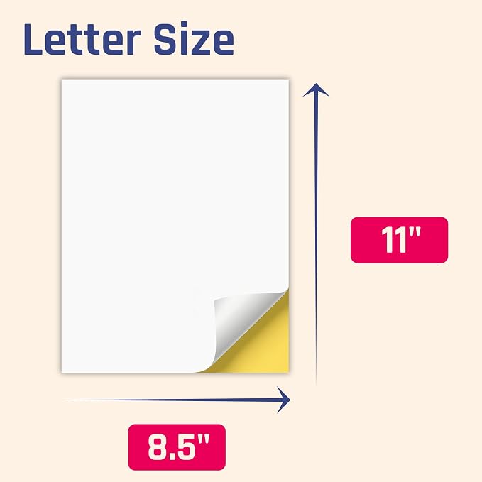 30 Sheets, Printable White Sticker Paper, Laser/Inkjet Printing - Matte, Letter Size (8.5" x 11")