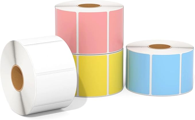 MUNBYN 2.25x1.25 Thermal Labels, 4000 Sheets/4 Roll,4 Color | White, Blue, Pink, Yellow, Strong Adhesive, Non BPA&BPS for Small Business, Shipping,Mailing, Bakery, Price Tag